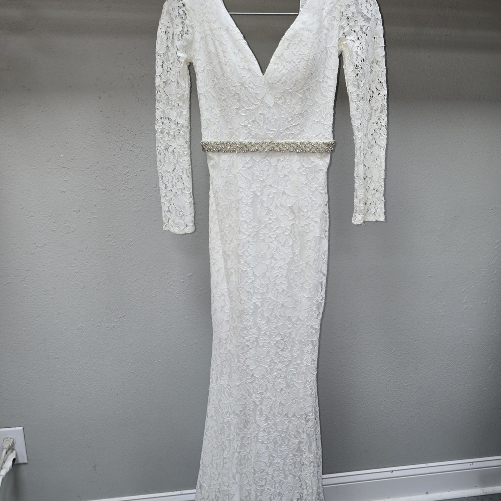Lulu's White Lace Long Sleeve Dress with Silver Accents